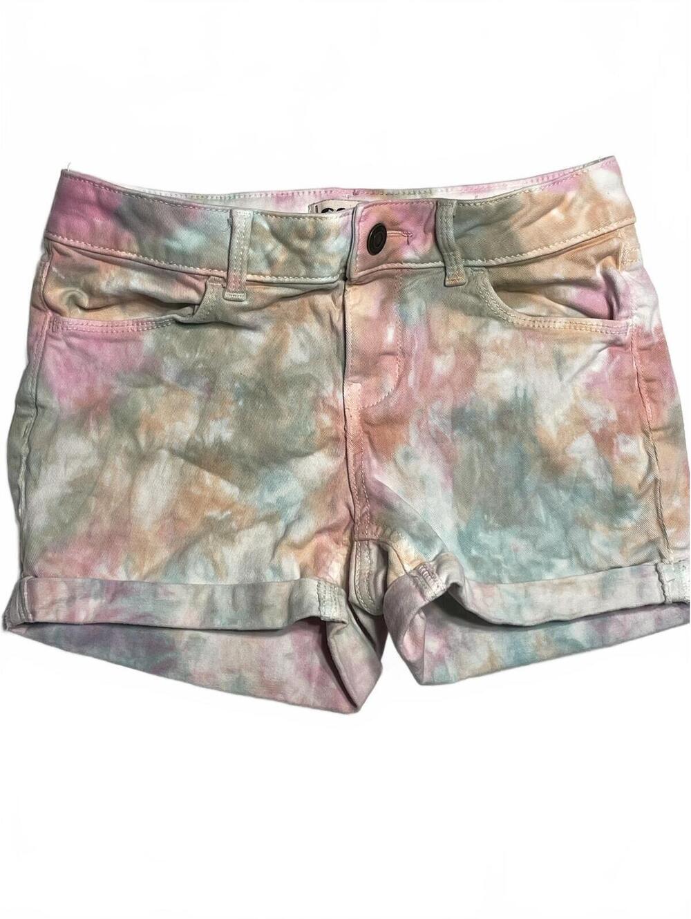 SO girls pastel tie dye denim shorts cuffed w/ adjustable waist size 12